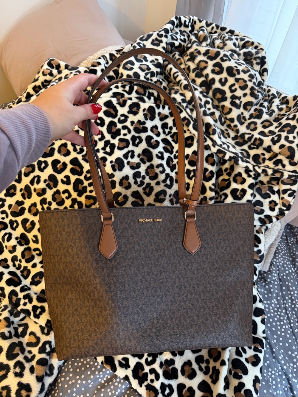Michael Kors Dark Brown Signature Tote with Tan Trim